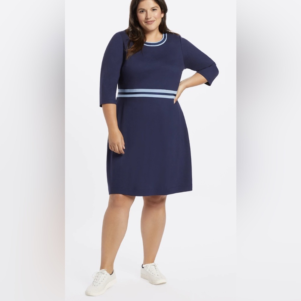 Draper James Solid Persley Ponte Dress Two Tone Navy Blue Striped , Size 2X